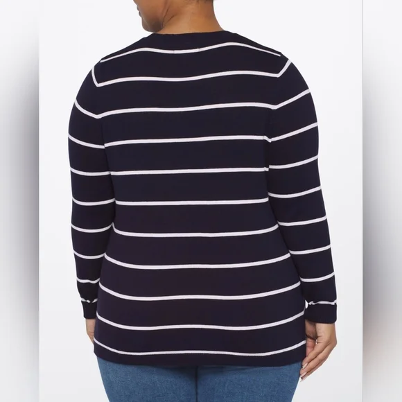 41 HAWTHORN Aubree Striped Crew Neck Sweater Navy and White Plus Size 2X - Picture 3 of 11
